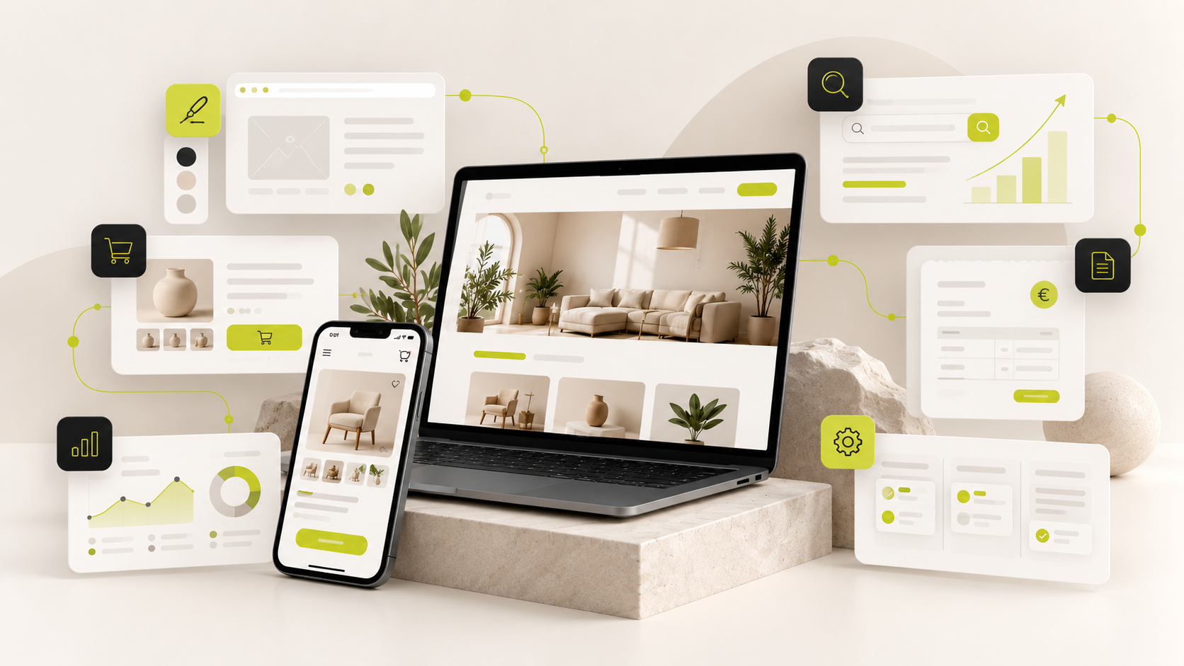 Web y comercio electrónico conectados con SEO, facturación, analítica y procesos